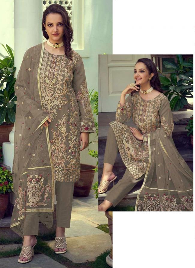 Organza Grey Eid Wear Embroidery Work Readymade Pakistani Suit